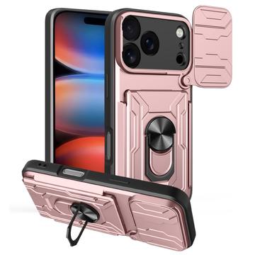 iPhone 17 Pro Max Rotary Ring Hybrid Case with Camera Shield - Rose Gold