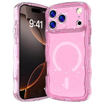 iPhone 17 Pro Max Wave-Edge Laser Glitter MagSafe Case - Translucent Pink