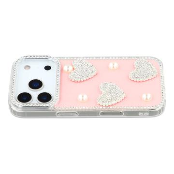 iPhone 17 Pro Sparkling Love and Pearl Hybrid Case - Pink
