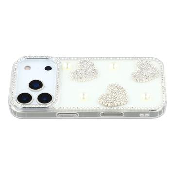iPhone 17 Pro Sparkling Love and Pearl Hybrid Case - White
