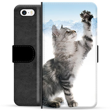 Prémiové peněženkové pouzdro iPhone 5/5S/SE - Kočka