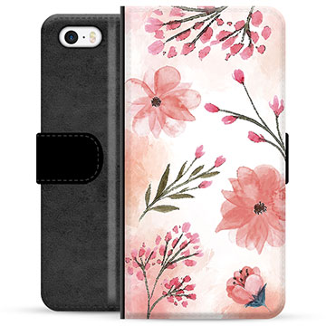 Prémiové peněženkové pouzdro iPhone 5/5S/SE - Růžové květy