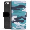 Prémiové peněženkové pouzdro iPhone 5/5S/SE - Blue Camouflage