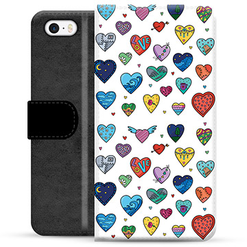 Prémiové peněženkové pouzdro iPhone 5/5S/SE - Hearts