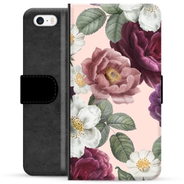Prémiové peněženkové pouzdro iPhone 5/5S/SE - Romantické květiny