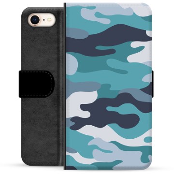 Prémiové peněženkové pouzdro iPhone 7/8/SE (2020)/SE (2022) - Blue Camouflage