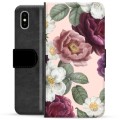 Prémiové peněženkové pouzdro iPhone X / iPhone XS - Romantické květiny