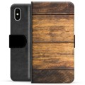Prémiové peněženkové pouzdro iPhone X / iPhone XS - Dřevo