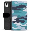 Prémiové peněženkové pouzdro iPhone XR - Blue Camouflage