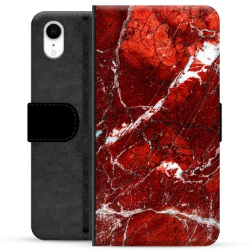 Prémiové peněženkové pouzdro iPhone XR - Červený mramor