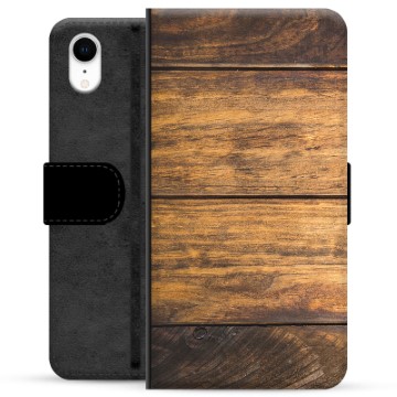 Prémiové peněženkové pouzdro iPhone XR - Dřevo