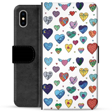Prémiové peněženkové pouzdro iPhone X / iPhone XS - Hearts
