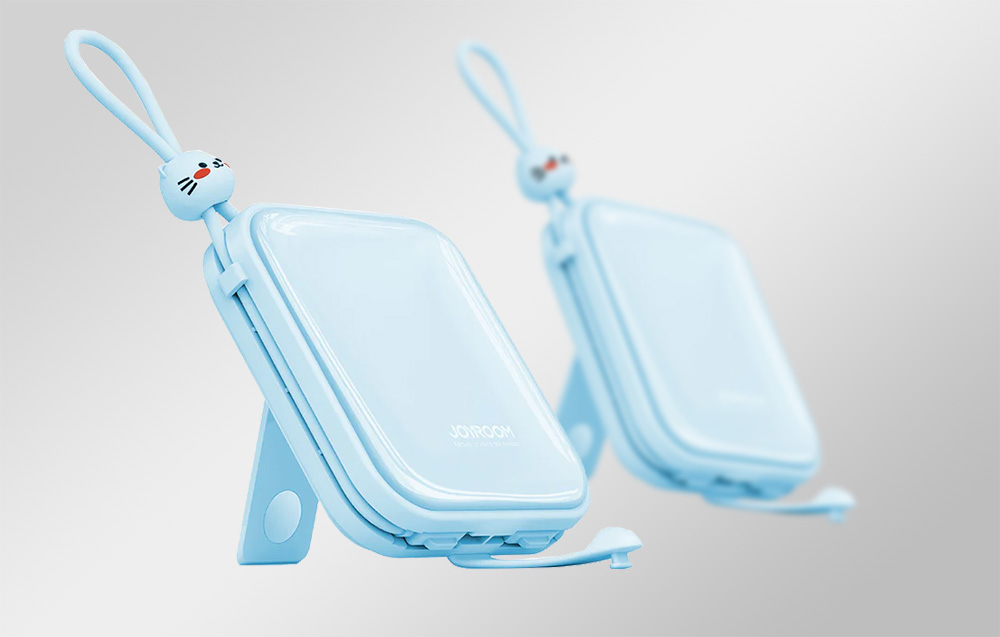 Joyroom JR-L009 Cutie Power Bank 10000mAh w. USB-C & Lightning Cables - 12W - Blue