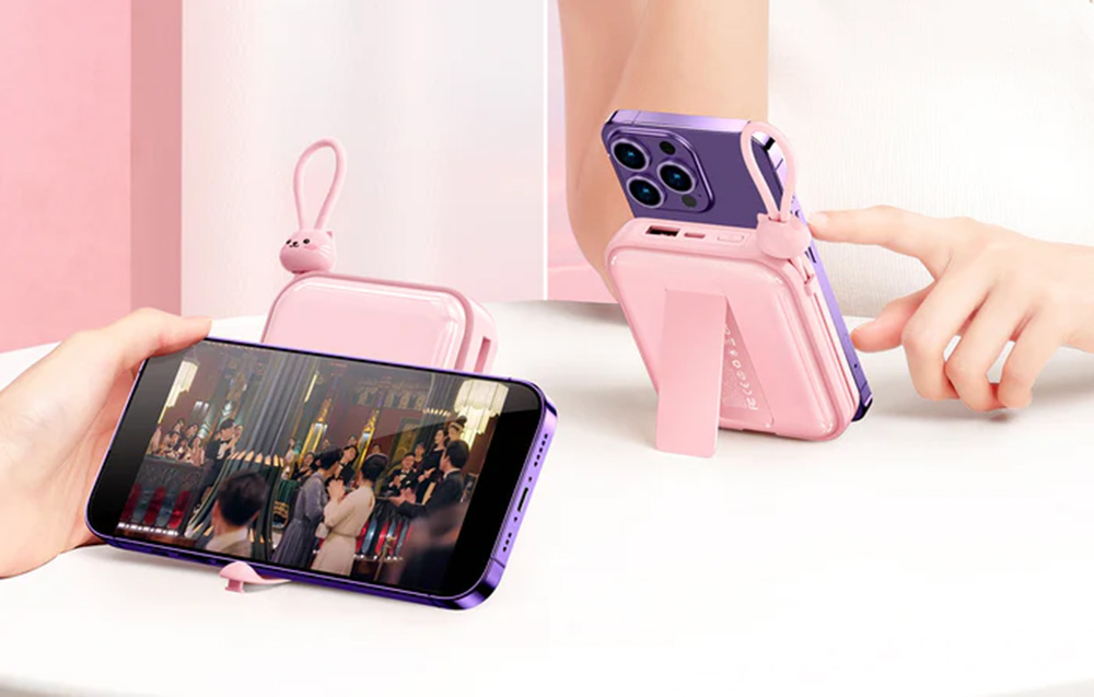 Joyroom JR-L009 Cutie Power Bank 10000mAh w. USB-C & Lightning Cables - 12W - Blue