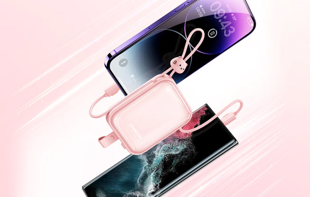 Joyroom JR-L009 Cutie Power Bank 10000mAh w. USB-C & Lightning Cables - 12W - Blue